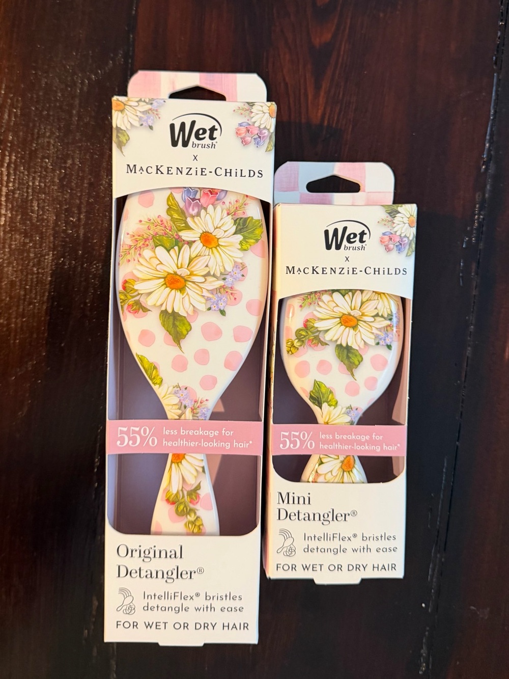 MacKenzie-Childs x Wet Brush Wildflower Dot Detangler Brush Set (full size,mini)